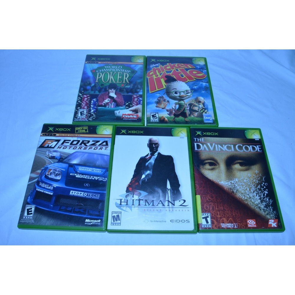 Lot of 5 Original Xbox Video Games - Hitman 2, Chicken‎ Little, Forza, Davinci